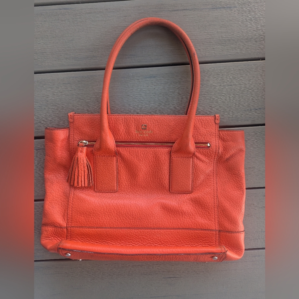 Orange Leather Tote Bag